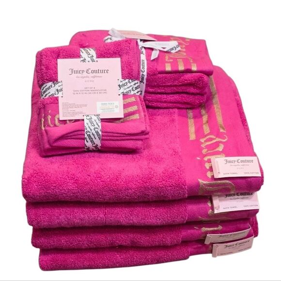 Juicy Couture Home Gold Embossed Stripes Signature Logo Oversized Bath Towel Set - Picture 2 of 12